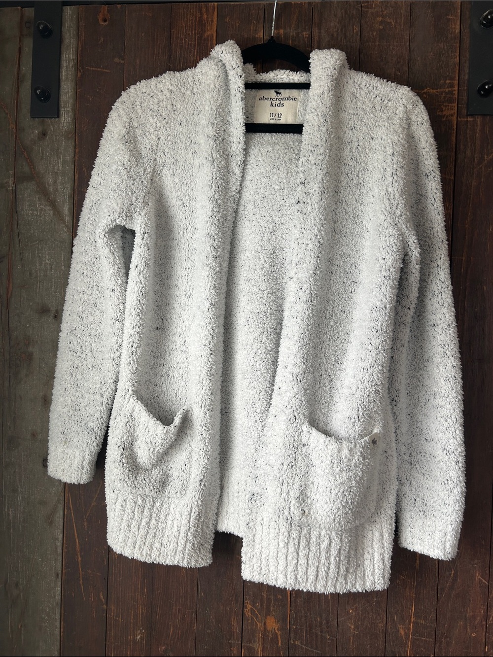 abercrombie kids white sherpa open-front pocket cardigan